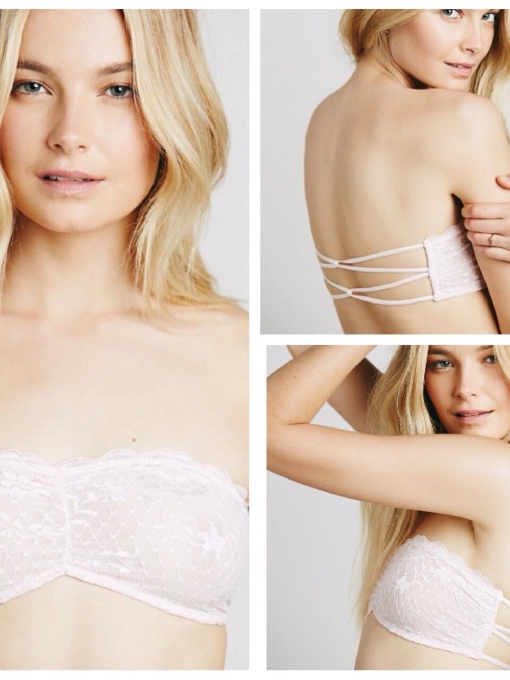 Free People White Lace Strapless Bandeau Bralette with Strappy Back M/L